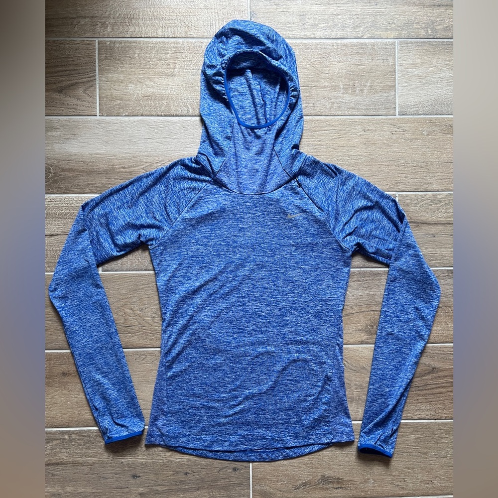 Nike Running Dri-fit Blue Fitted Hoodie Sweatshirt Womens XS